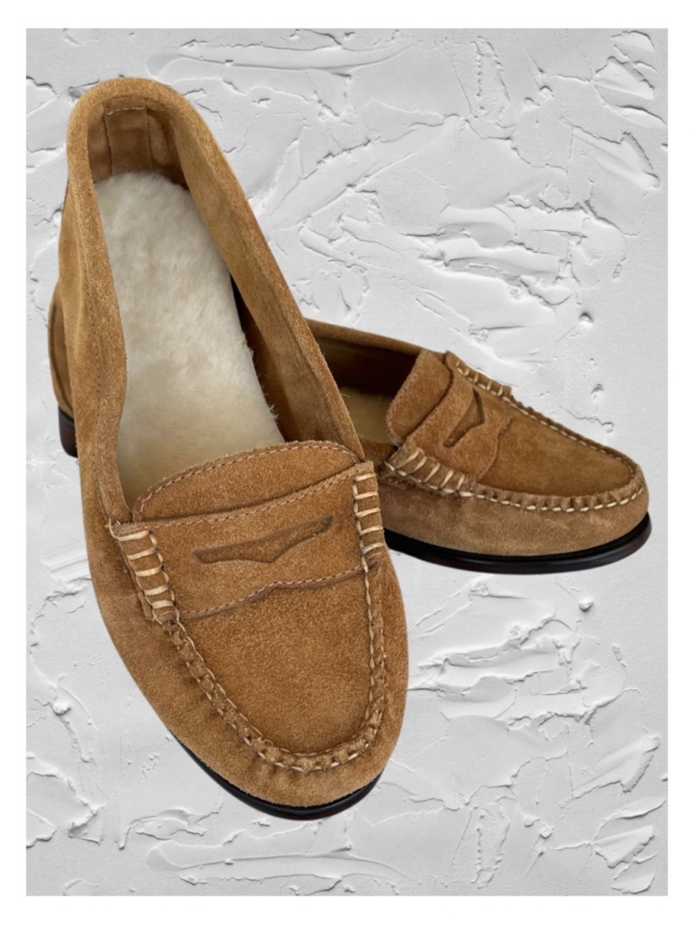 GH Bass 8M 2 WeeJuns Chestnut Brown Suede Penny Loafers Shearling Lined Moccasin